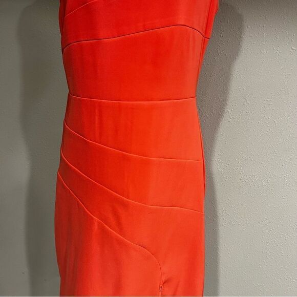 Solid blood orange color sleeveless scoop neck dress - Picture 6 of 14
